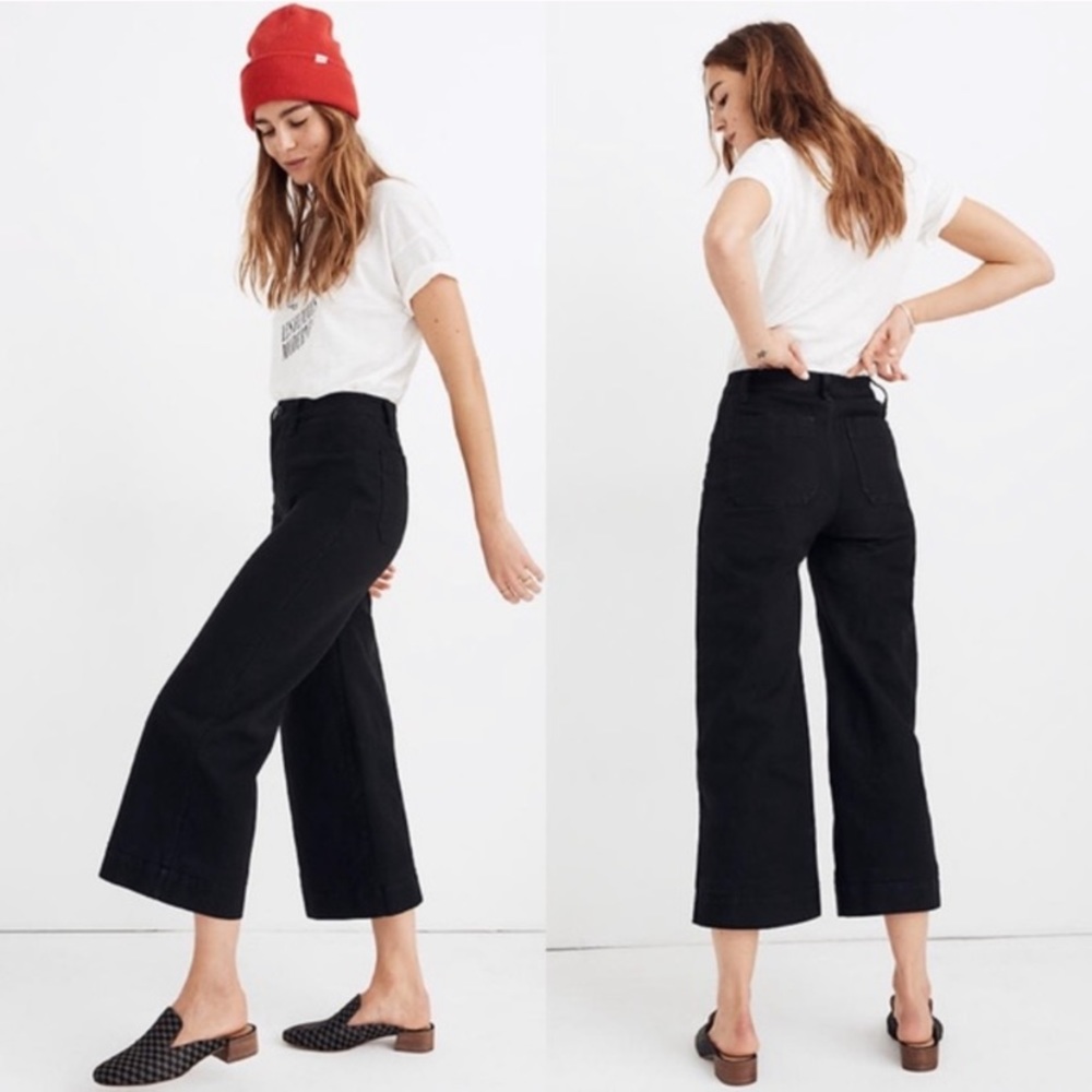 NWT Madewell Black Wide-Leg Emmett Crop Pants